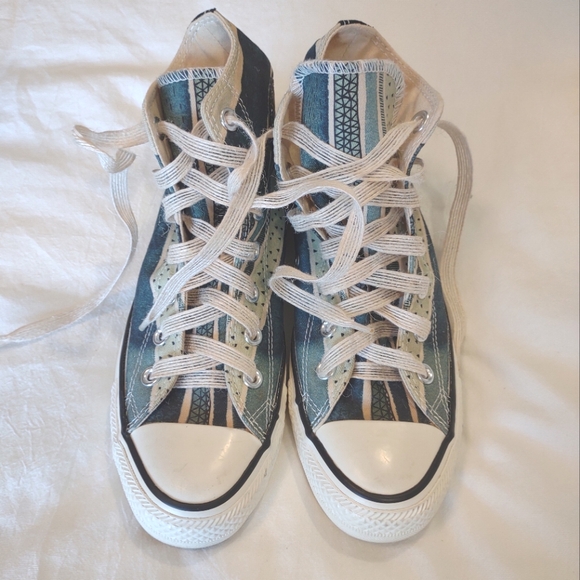 Converse High Top Sneakers - Ivory & Teal/Green Stripes - Women's 7 & 9 - Picture 13 of 15